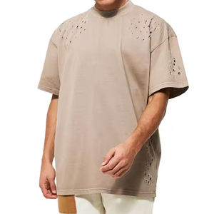 T-shirt décontracté pour homme en coton 100% noir, tricoté, surdimensionné, style sportif, effet usé, streetwear - Product Image 1