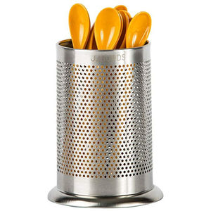 4 Compartment Silver Metal Cutlery Holder Round Shape <b>Utensil</b> Caddy Flatware Organizer For Countertop Storage Holder With Handle - Product Image 3