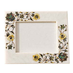 White Marble Inlay for Hanging Modern Art <b>Photo</b> <b>Frame</b> Floral Vine Design Handmade Rectangle Tabletop Display Home Decor - Product Image 1