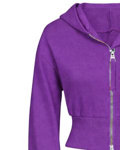 Sudadera con capucha corta morada para mujer, ajustada, de manga larga, de algodón y forro polar, estilo casual urbano, con logotipo personalizado, fabricación ODM - Product Image 3