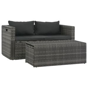 Ensemble de salon de patio 6 pièces en poly rotin gris avec coussins mobilier d'extérieur - Product Image 3