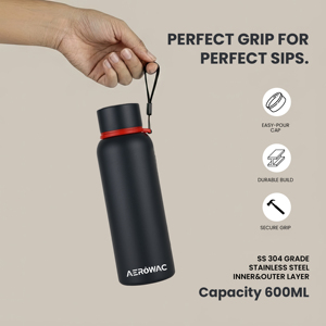 Cantimplora de acero inoxidable aislada con retención de temperatura al vacío y correa ergonómica para llevar, ideal para ciclismo, senderismo y oficina. - Product Image 2