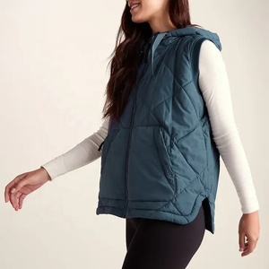 <b>Women's</b> Quilted Puffer <b>Vest</b> Hooded Zipper Front Custom Logo Canvas Warm Casual Outerwear - Product Image 3