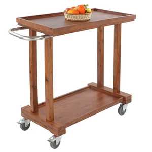 Chariot de bar vintage pliable en métal et bois à 2 niveaux, chariot de service à thé roulant portable, chariot à boissons mobile pour la maison, l'hôtel et le bar - Product Image 3
