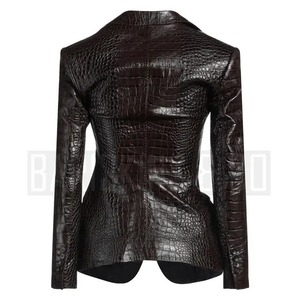 Chaqueta Bomber de Cuero Genuino con Estampado de Cocodrilo para Mujer, Cierre de Cremallera, Impermeable, Casual, Otoño Invierno, Personalizable - Product Image 5