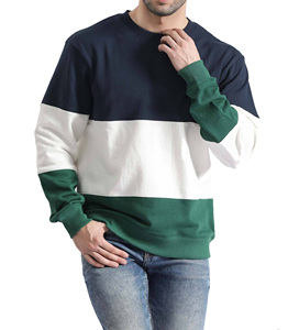 Daizen Star Men's Color Block Crew Neck Sweatshirt Regular Fit Autumn Casual Knitted Pullover Front Logo 100% Cotton - Product Image 3