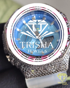 Fully Iced Out VVS Moissanite <b>Diamond</b> <b>Watch</b> in 925 Sterling Silver with Brilliant Blue Dial Luxury Timepiece - Product Image 5