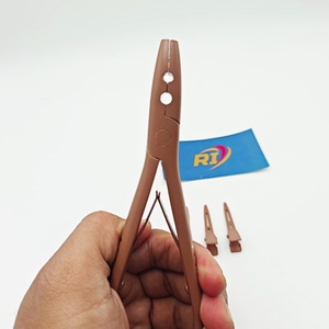Professional Brown Color Two Hole Hair Extension Pliers Stainless Steel Micro Ring Nano Bead Pliers Tool OEM <b>Clips</b> - Product Image 1