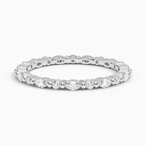 Anillo de Eternidad con Moissanita de Corte Marquesa y Redondo, Diamantes Cultivados en Laboratorio Certificados por IGI, Oro Amarillo, Formas Mixtas, Anillo de Boda de Eternidad Completa - Product Image 3