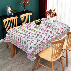 ผ้าปูโต๊ะพิมพ์ลายดอกไม้สีชมพูแบบดั้งเดิมของอินเดียทำด้วยมือผ้าคลุมโต๊ะอาหารและแต่งงานแบบชนเผ่า - Product Image 1