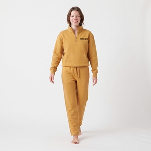 Ensemble de survêtement jaune moutarde pour femme, couleur unie, manches longues, pantalon de survêtement décontracté, tenue deux pièces assortie - Product Image 3