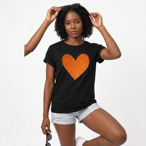 Women's High Quality Loose Fit Short Sleeve T-Shirt with Logo Eco-Friendly Casual Style for Summer-<b>Red</b> <b>Glitter</b> Heart Graphic - Product Image 3