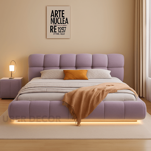 Cama LED Glowrest con Diseño de Plataforma Flotante Contemporánea, Cama de Plataforma Flotante Contemporánea Tapizada - Product Image 1