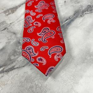 Cravate de luxe rouge à motif cachemire pour hommes |   Cravate de créateur tissée pour occasions formelles, mariages et soirées d'affaires |   Style de vêtements de luxe pour cadeaux, exportation - Product Image 4