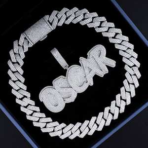 Collar Personalizado con Colgante de Plata 925 y Chapado en Oro con Moissanita VVS, Estilo Hip Hop, con Letras - Product Image 6