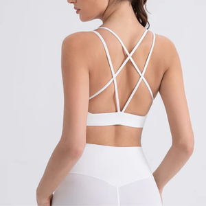 Soutien-gorge de sport sans couture pour femme, dos croisé, couleur unie, maintien moyen, haut de yoga - Product Image 1