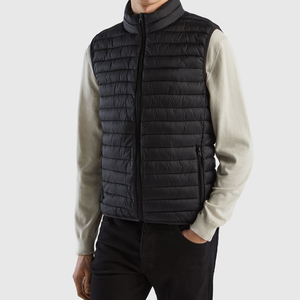 Men's Black Quilted Puffer Vest Mandarin Collar Zipper Closure Reversible Washed Windproof Casual Winter Outerwear - Product Image 3
