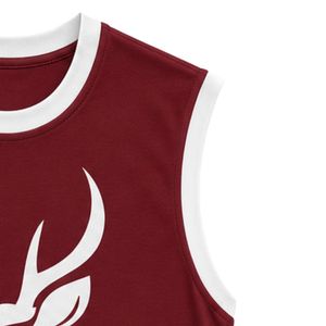 Maroon And <b>White</b> Sleeveless Tank Top With Deer Graphic Print <b>Men</b> Custom Cotton <b>Vest</b> Round Neck Summer Casual Streetwear Fashion - Product Image 5