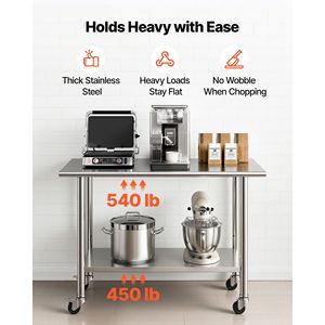 Banco da Lavoro in Acciaio Inox 24x48 con Ripiano Inferiore e Ruote per Uso in Cucine Commerciali - Product Image 4