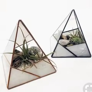 Terrarium en métal élégant avec pot en verre, support décoratif pour plantes d'intérieur, décoration géométrique pour la maison - Product Image 4
