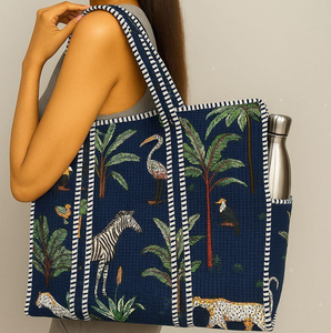 Bolsa de Algodón Estampada a Mano India al por Mayor, Bolso de Hombro de Algodón Acolchado para Mujer, Bolsas de Compras, Viajes, Supermercado, Estilo Boho - Product Image 1