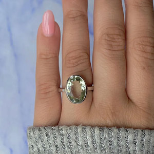 Elegant Green Amethyst Ring Oval Brass <b>Silver</b> Plated Minimalist Gemstone Ring Daily Wear Jewelry for Women - Product Image 4