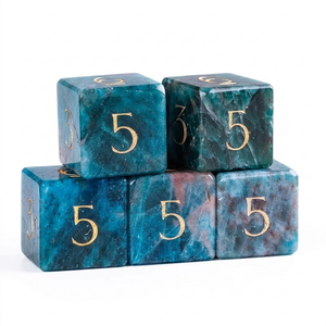 High quality stone dice crystal Blue Apatite natural crystal reiki healing gemstones Engraved custom dice set Vikings - Product Image 5