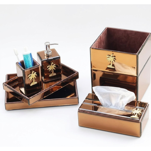 Modern Luxury Glass <b>Bathroom</b> <b>Set</b> Complete <b>Accessories</b> Kit Clear Glass Soap Dispenser Toothbrush Holder Tumbler Soap Dish Stylish - Product Image 1