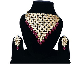 Ethnic Polki Look Brass Zircon Bridal Jewelry Set Trendy Necklace Earrings Engagement Party Wedding Anniversary <b>Gift</b> - Product Image 1