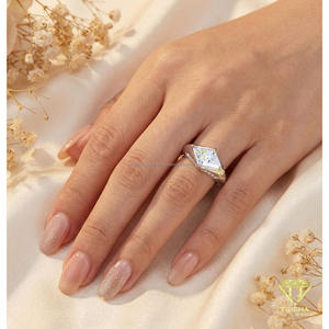 Elegant Princess Cut VVS Moissanite <b>Ring</b> <b>925</b> Sterling <b>Silver</b> Geometric Design Luxury Engagement Wedding Jewelry For Women - Product Image 3