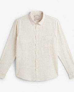 Chemise à manches longues unie pour homme Enovate, décontractée, respirante, en tissu tissé, beige, lin, 200g - Product Image 4