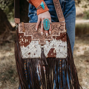 Bolso Bandolera de Cuero Vacuno con Flecos Estilo Western – Bolso de Hombro Boho Vintage Hecho a Mano con Borlas Largas para Mujer - Product Image 1