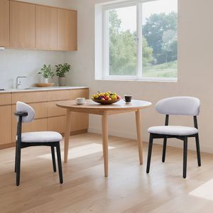 Sedie da pranzo imbottite in cotone e lino blu lavato con gambe in legno massello nero (set di 2) - Product Image 4