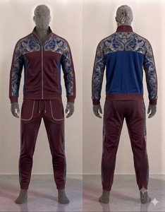 Conjunto Deportivo para Hombre, Color Azul Granate con Diseño Paisley, Chaqueta con Cierre Completo y Pantalones Jogger, Ropa Deportiva Casual para Otoño, Corte Regular, Venta al Por Mayor OEM - Product Image 1