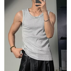Fitness Bodybuilding Gym Tank Tops Wholesale Men's Singlet Casual Ribbed Cotton Elastic Knitted <b>Vest</b> Workout Gear - Product Image 1