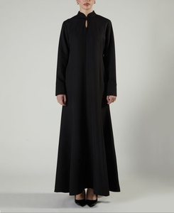 Elegant Women's Black Dubai Abaya Style Maxi Dress With Mandarin Collar & Keyhole Traditional Islamic Clothing and Accessory - Product Image 1