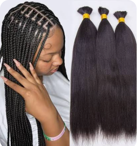 Remy Hair Natural Black Straight Human Hair Bundles with Pre-Stretched Knotless <b>Braiding</b> Hair Extensions - Product Image 1