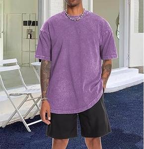 เสื้อยืดคอกลมสีม่วงแบบสั่งทำพิเศษ คุณภาพสูง สไตล์สตรีทแวร์สำหรับฤดูร้อน ระบายอากาศได้ดี ทรงโอเวอร์ไซส์  เสื้อยืดทรงหลวม คอกลม - Product Image 3