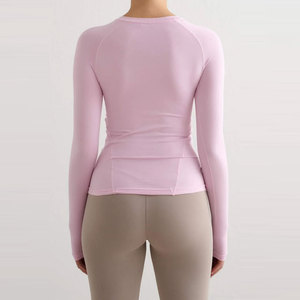 Haut de sport moulant personnalisé pour femme, anti-boulochage, extensible dans quatre directions, à manches longues avec passe-pouce - Product Image 2