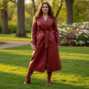 Abrigo Largo de Cuero Vintage para Mujer con Forro de Seda, Ropa Exterior Resistente al Viento - Product Image 1