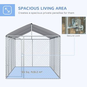 Recinto per Cani Resistente in Acciaio Zincato con Chiusura Sicura, Pareti Laterali a Rete e Copertura Impermeabile per Cuccia da Giardino - Product Image 4
