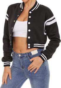 Custom <b>Womens</b> Crop College Varsity <b>Jacket</b> Baseball <b>Bomber</b> Style Quilted Warm Breathable Outerwear Wholesale - Product Image 5
