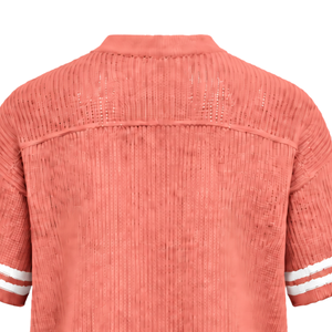 <b>Coral</b> Pink Custom Knitted V Neck Jersey Short Sleeve Striped Sports Shirt Breathable Oversized Casual Athletic Teamwear <b>Top</b> - Product Image 6