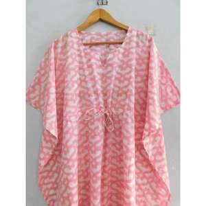 Handmade Eco-Friendly Cotton Kaftan <b>Beach</b> Cover up Block Print Boho Loose Maxi <b>Tunic</b> Natural Waist Summer Resort Wear Women - Product Image 5