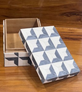 Handcrafted Grey & White Natural Crafts Bone Inlay Jewelry <b>Box</b> – Boho Geometric Decorative Storage <b>Box</b>, Keepsake & <b>Trinket</b> <b>Box</b> - Product Image 2