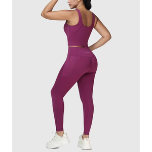 Two Pieces Butt Shaping Activewear Sets OEM Women Activewear Set Crop Tank Top + Butt Lift <b>Pocket</b> <b>Leggings</b> Workout Fitness Yoga - Product Image 2