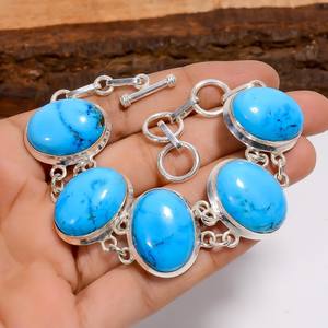 Magnesite Turquoise Sterling Silver Bracelet Vintage Bohemian Handmade Jewelry Gift For Women Girls - Product Image 1