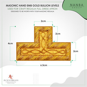 T Shape Custom Embroidered Rank Insignia Patch Masonic Regalia <b>Sew</b>-On Beads Fabric Golden Yellow Shoulder Gold Border OEM ODM - Product Image 4