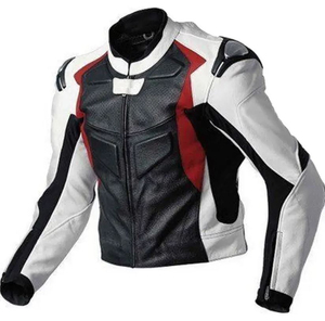 Blouson de moto en cuir noir et blanc pour homme, manches longues, coupe-vent, toutes saisons, vêtements de course - Product Image 3