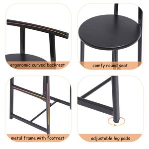 Set di 3 Sgabelli da Bar Moderni 27H, Sedie da Cucina Rotonde in Legno con Poggiapiedi, Sgabelli Neri per Bancone - Product Image 4